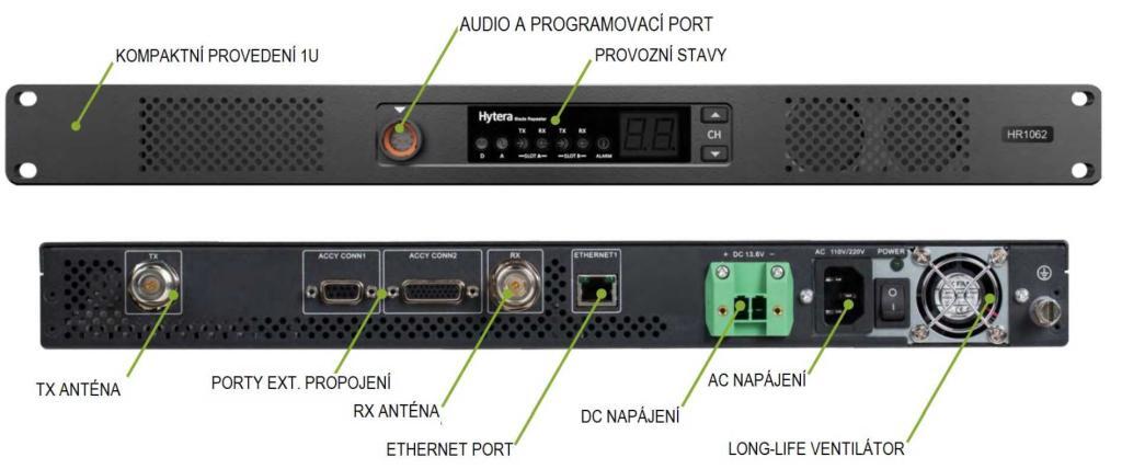 Hytera HR1065 ovládací a propojovací prvky a rozhraní