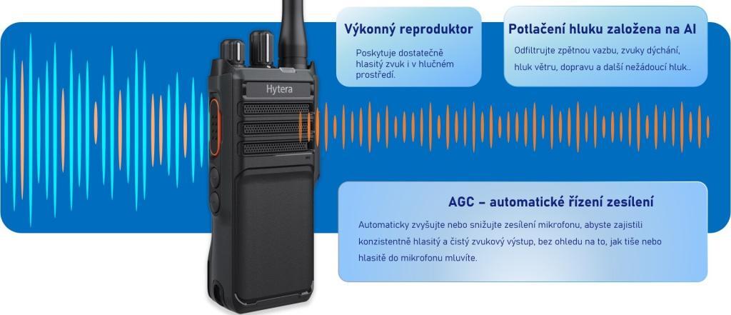 Digitální vysílačky Hytera HP505 a HP565 nabízí skvělý zvuk s potlačením okolního hluku s využitím umělé inteligence