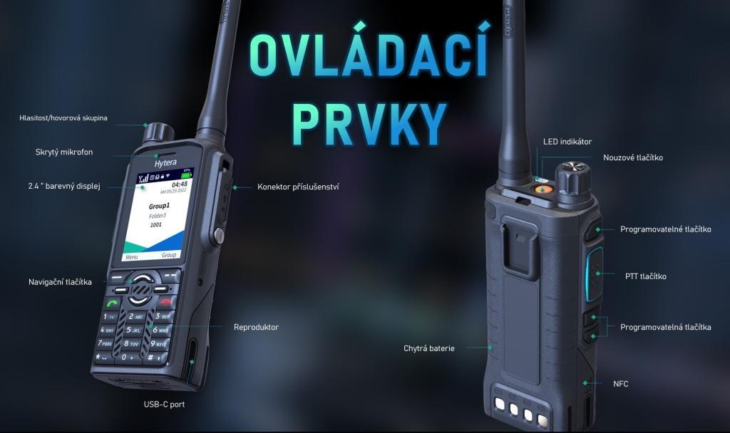 TETRA radiostanice Hytera PT590 má ergonomický design. Ovládací prvky jsou dostatečně velké a jsou přesně tam, kde je uživatel očekává