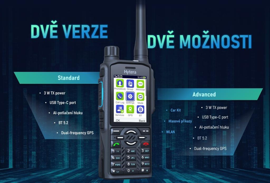 TETRA radiostanice Hytera PT590 se nabízí ve dvou variantách Standard a Advanced