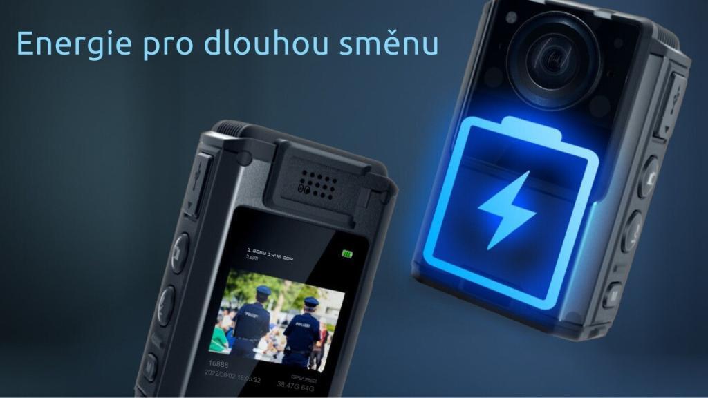Policejní kamera GC550 využívá chytré technologie pro snížení spotřeby a výkonný akumulátor, který zajistí spolehlivý záznam po celou směnu.