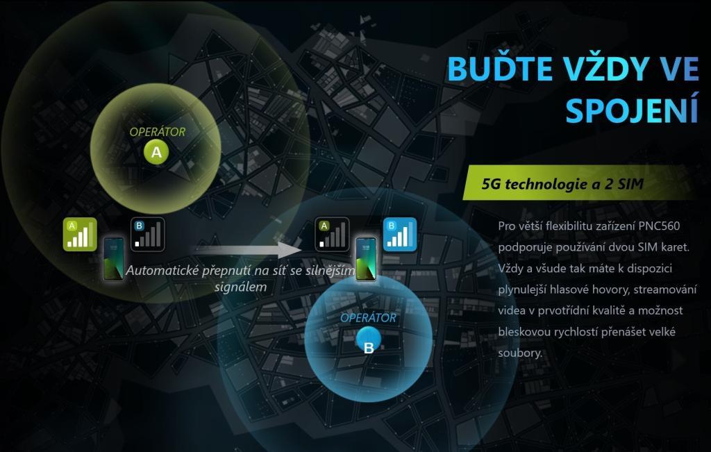 PoC vysílačka Hytera PNC560 může využívat současně dvě mobilní sítě. Automaticky vybírá mobilní síť s kvalitnějším připojením a vyšší přenosovou rychlostí.